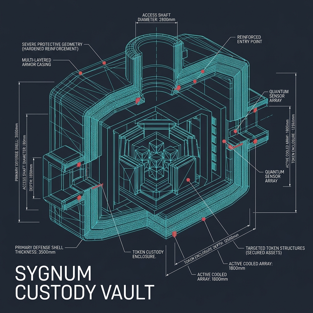 Sygnum Custody Vault — multi-layered armor casing with quantum sensor arrays and token enclosure protection