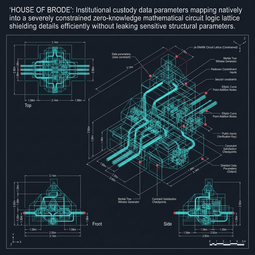 Zero-knowledge custody attestation circuit — institutional custody data parameters mapped into constrained ZK circuit logic lattice